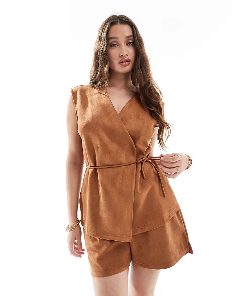 

Жилет Object из искусственной замши с завязкой на талии, бежевый, верблюжий