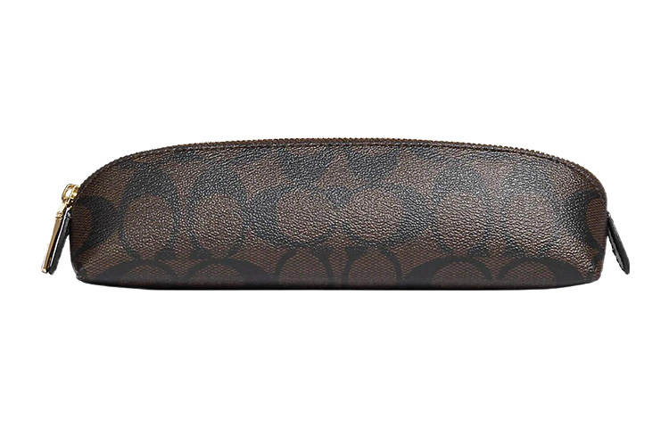 

COACH Косметичка из гладкой кожи с покрытым тканью принтом для кистей макияжа, Dark Brown