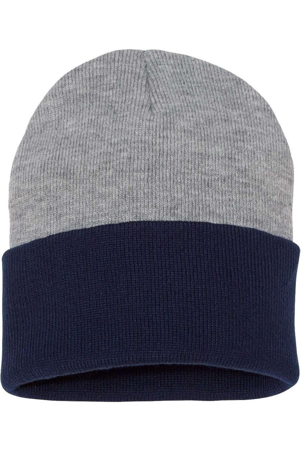 

Спортивная шапка-бини с цветными блоками 12 с манжетами Sportsman, цвет heather/ navy