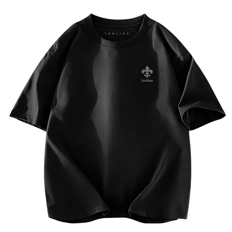 Детская футболка с принтом Tonlion Tonlion Simple and Stylish Campus Style Gothic Print Logo, Heather Navy — фото 3