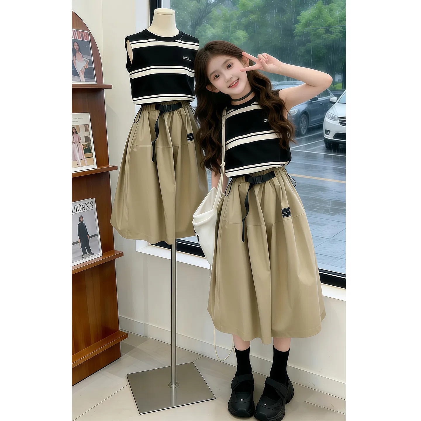 Детский спортивный костюм с полосатым принтом MADALLO, Black Stripes Clothing Sets — фото 4