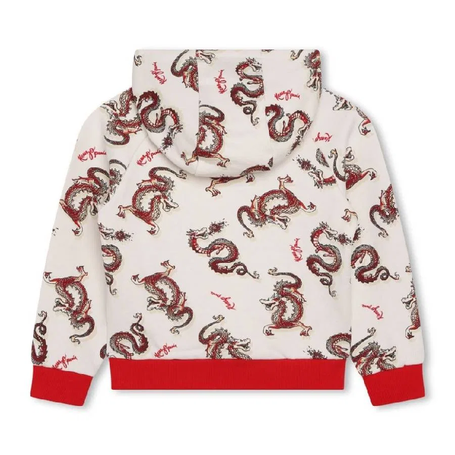 Худи с принтом Kids Dragons Print Cotton Hoodie Kenzo, White — фото 2