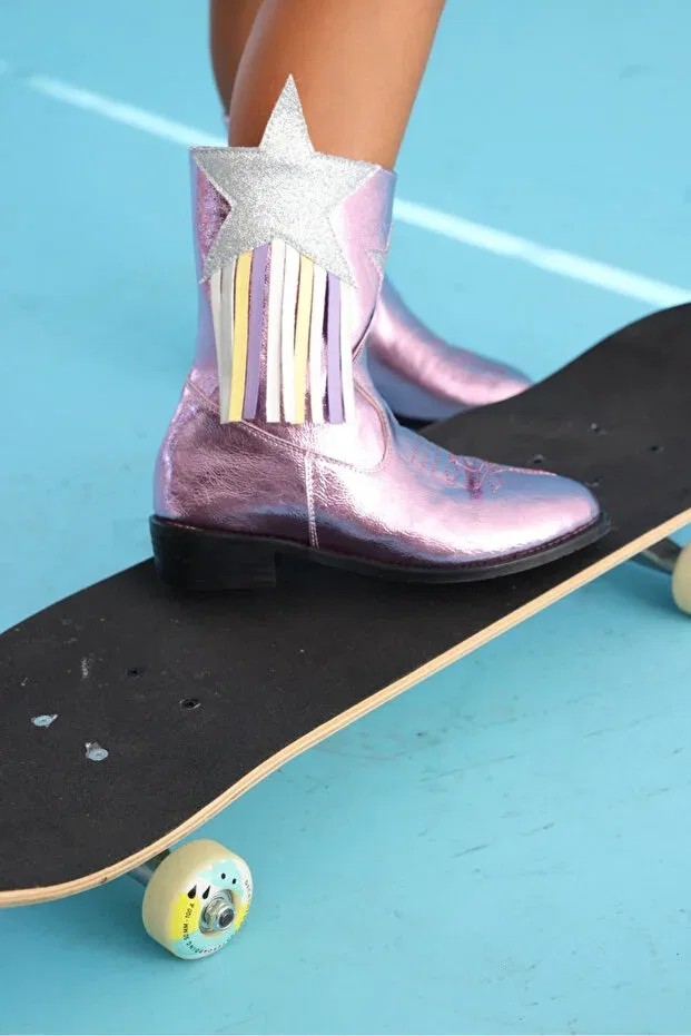 Детские ботинки для девочек с принтом Pink Star And Tassel Detailed Girls' Cowboy Boots Generic Brands, Pink