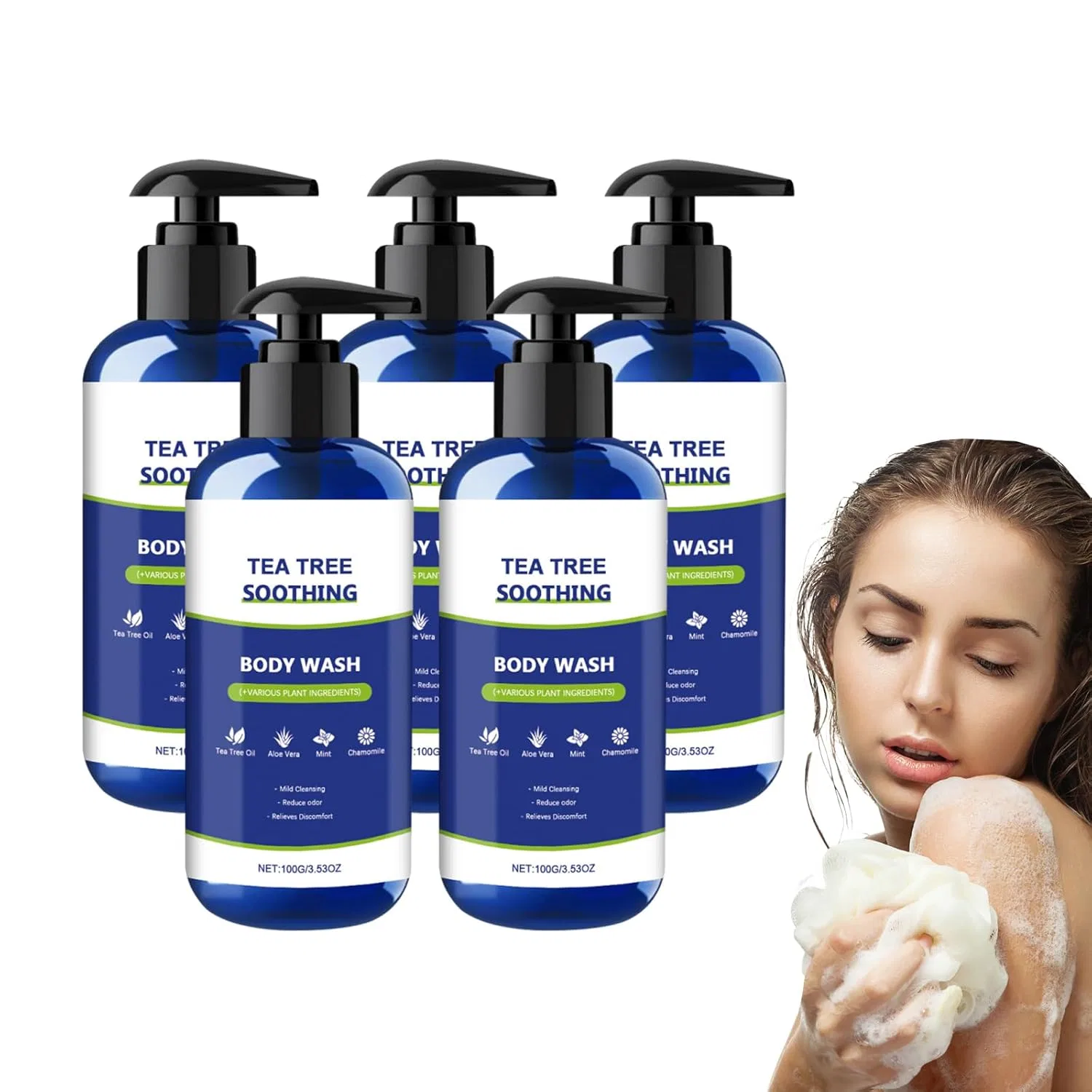 Гель для душа с чайным деревом и мятой, VKaoess, 5 флаконов, 100г, 5 bottles