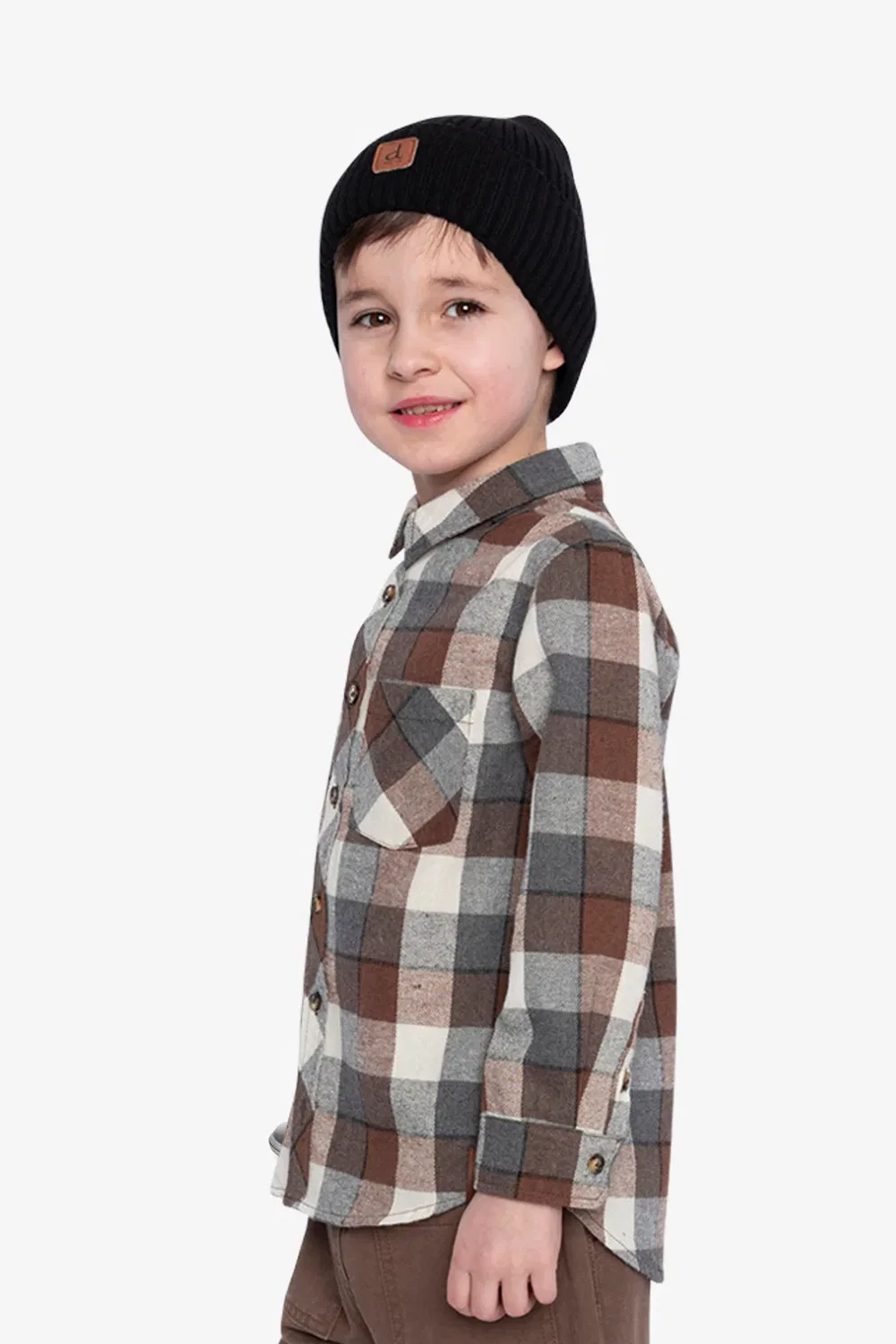 Детская рубашка в клетку с длинным рукавом Deux par Deux, Grey and Beige Plaid — фото 3