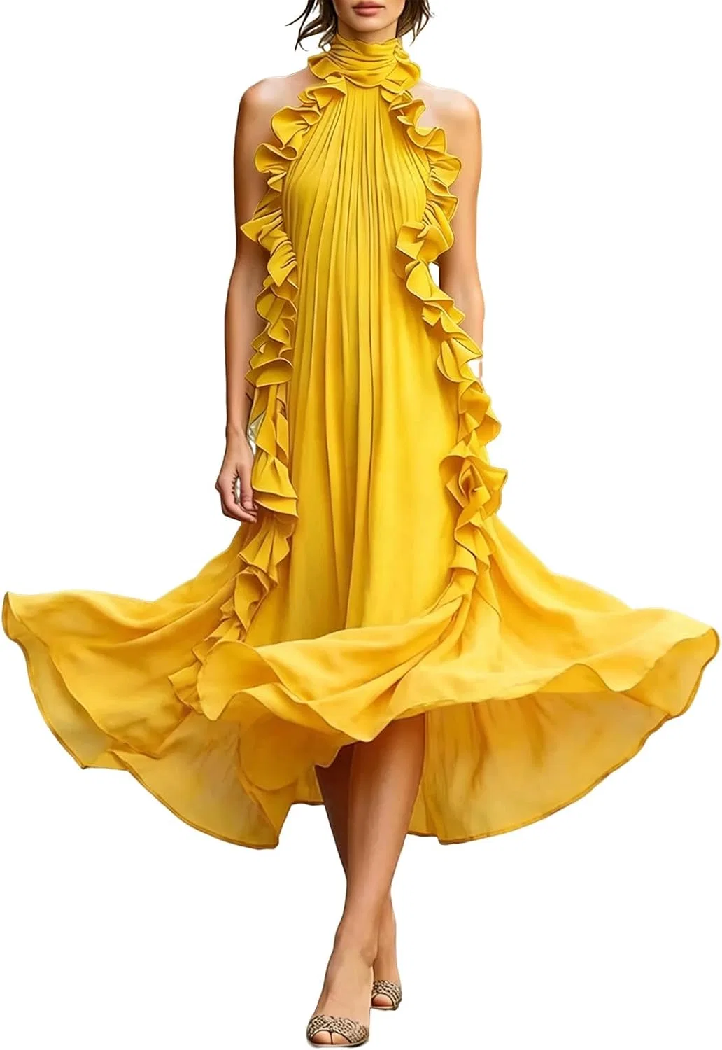 Женское платье-макси без рукавов Pleated Tiered Chiffon, жёлтый