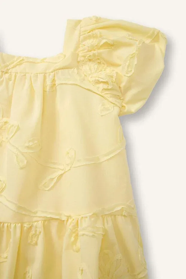 Детское платье для девочек кружевное с принтом Floral Short Sleeve Lace Dress Baby Girl Defacto, Yellow Yl149 — фото 3