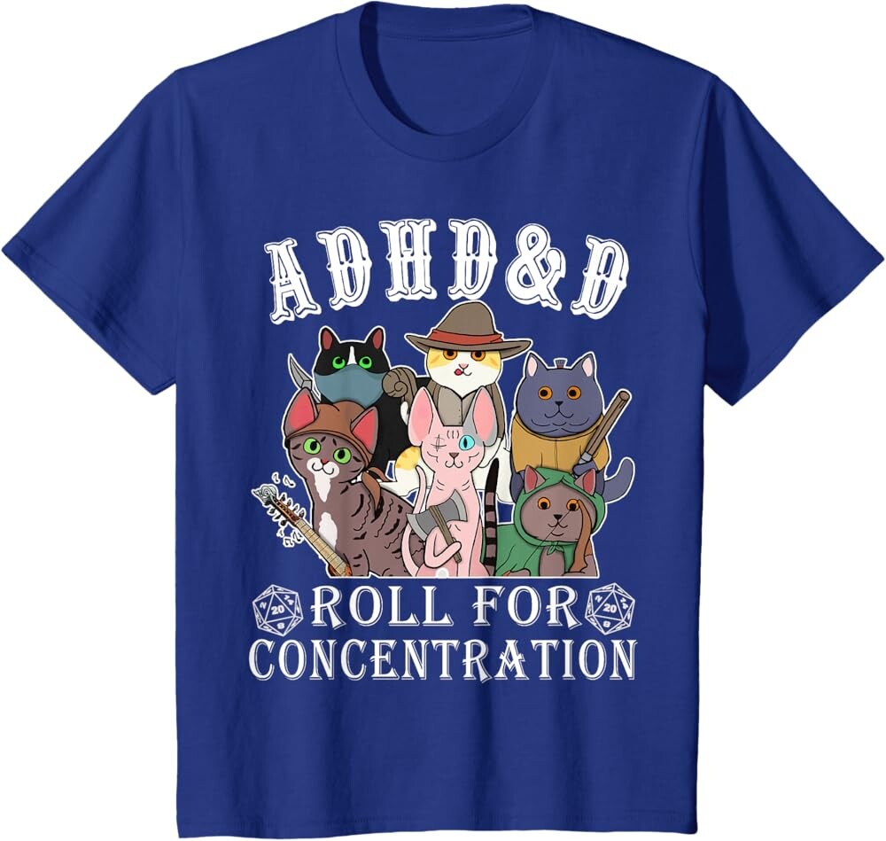 

Детская футболка Funny Tees Gamer RPG Apparel Cats RPG Gamer Roll For Concentration D20 Dice Nerdy, ярко-синий