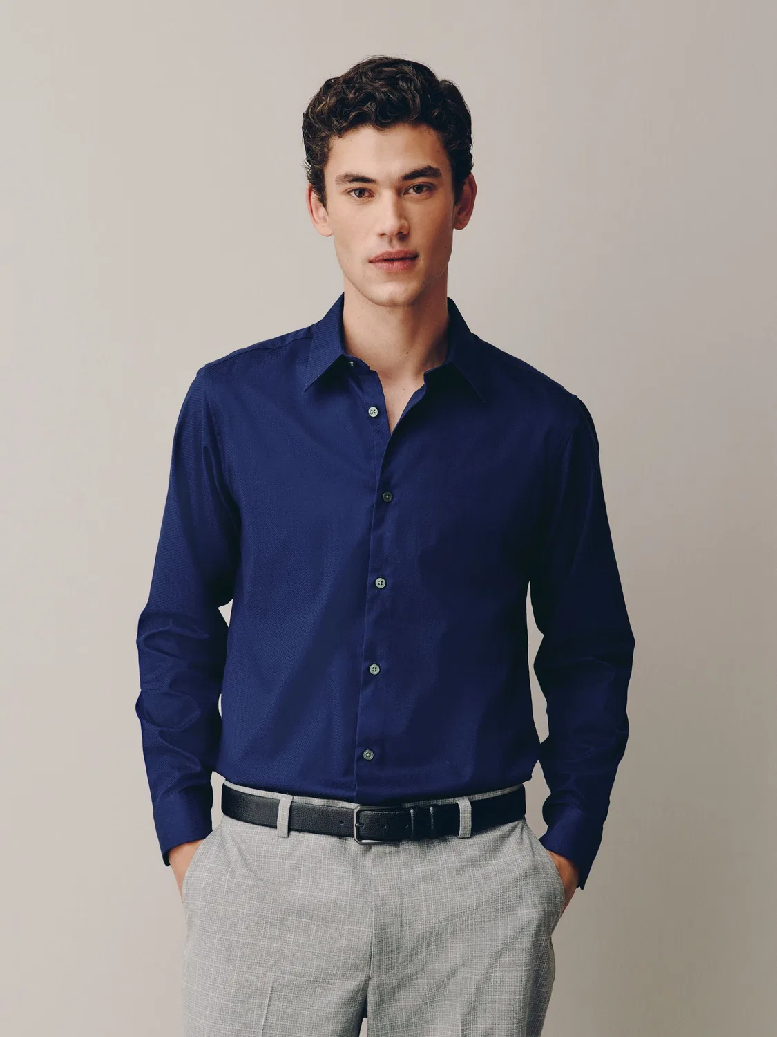 Рубашка Next Sapphire Blue, Slim Fit, текстурированная, с легким уходом, сапфировый синий