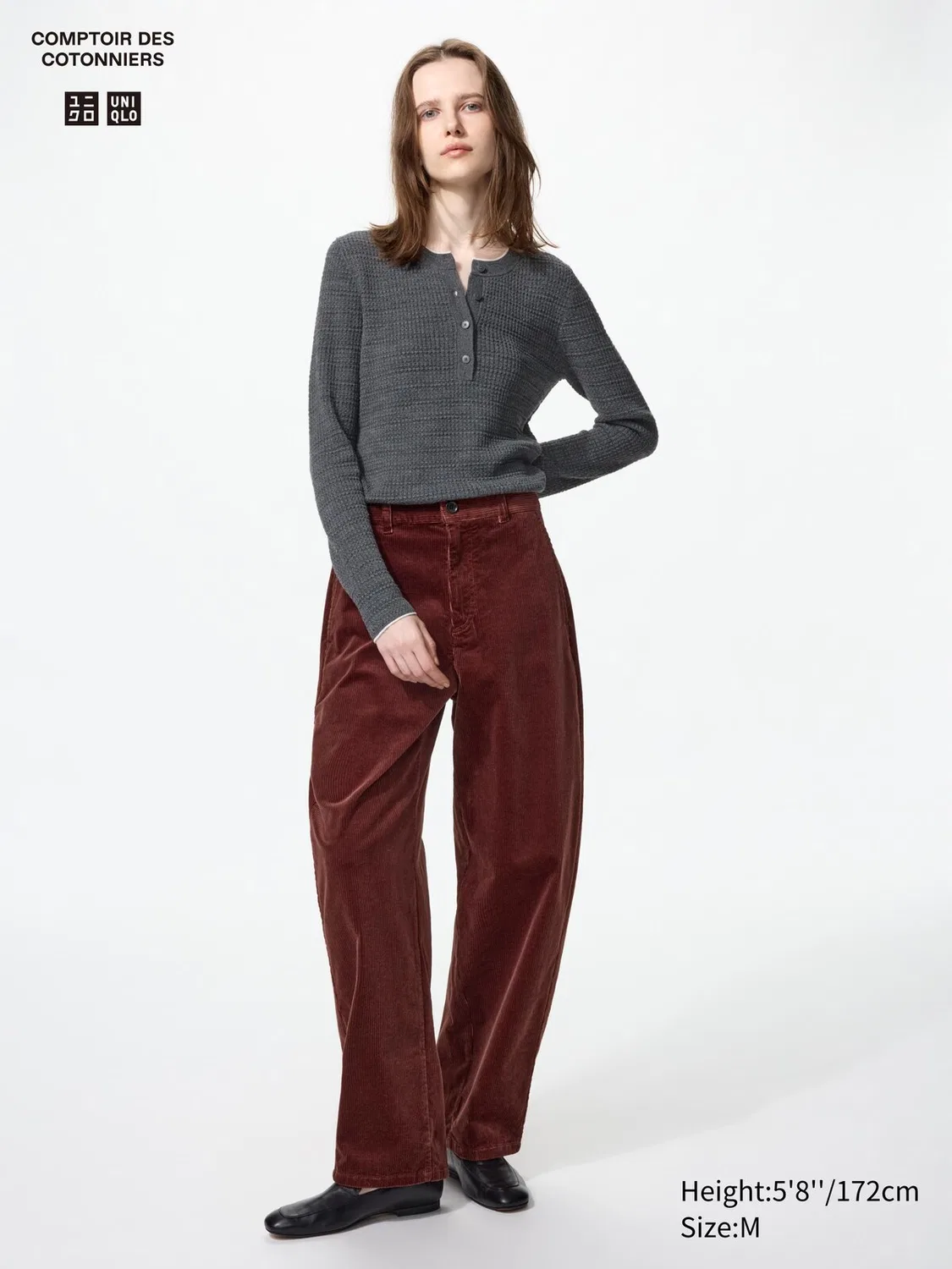 Брюки Uniqlo Corduroy Barrel Leg, 38 темно-коричневый