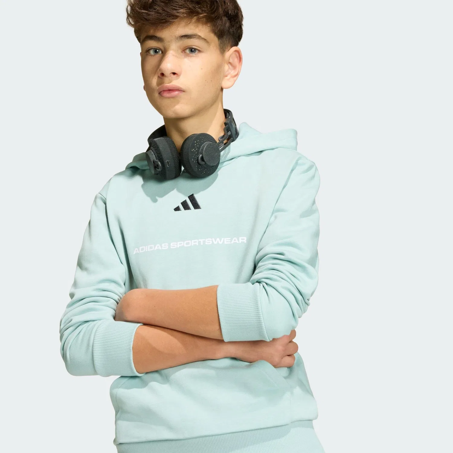 Мужское худи с принтом Slogan Fleece Adidas, Aquamaringrun Blau — фото 4