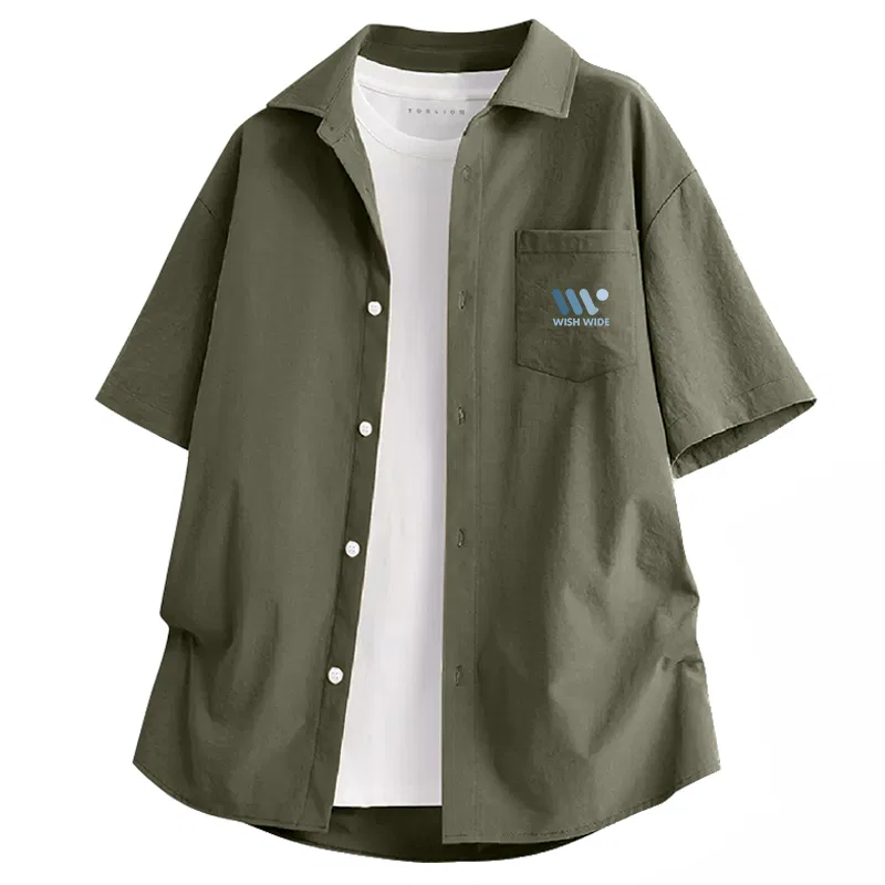 Детская рубашка с принтом Tonlion Unisex, Цвет: Ice Silk Breathable Military Green (Ta Open Heart Chest Logo)