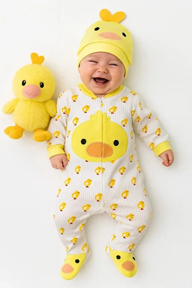Детский комбинезон для девочек и мальчиков с принтом Baby chick Enia Baby, Sarı