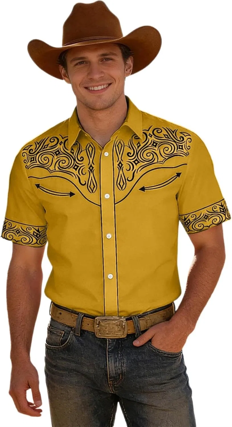 Мужская рубашка с принтом, модель Scrollwork Print, жёлтый