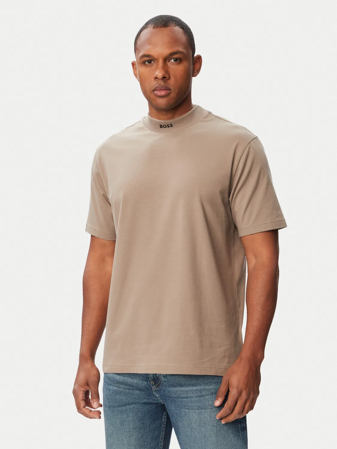 Мужская футболка свободного кроя Tee Collar Boss, бежевый
