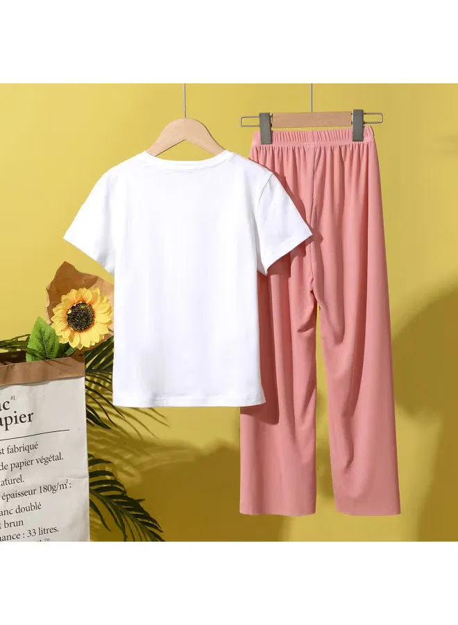 Комплект футболка и штаны с принтом сердечек для девочек Jeanswest, белый — фото 3