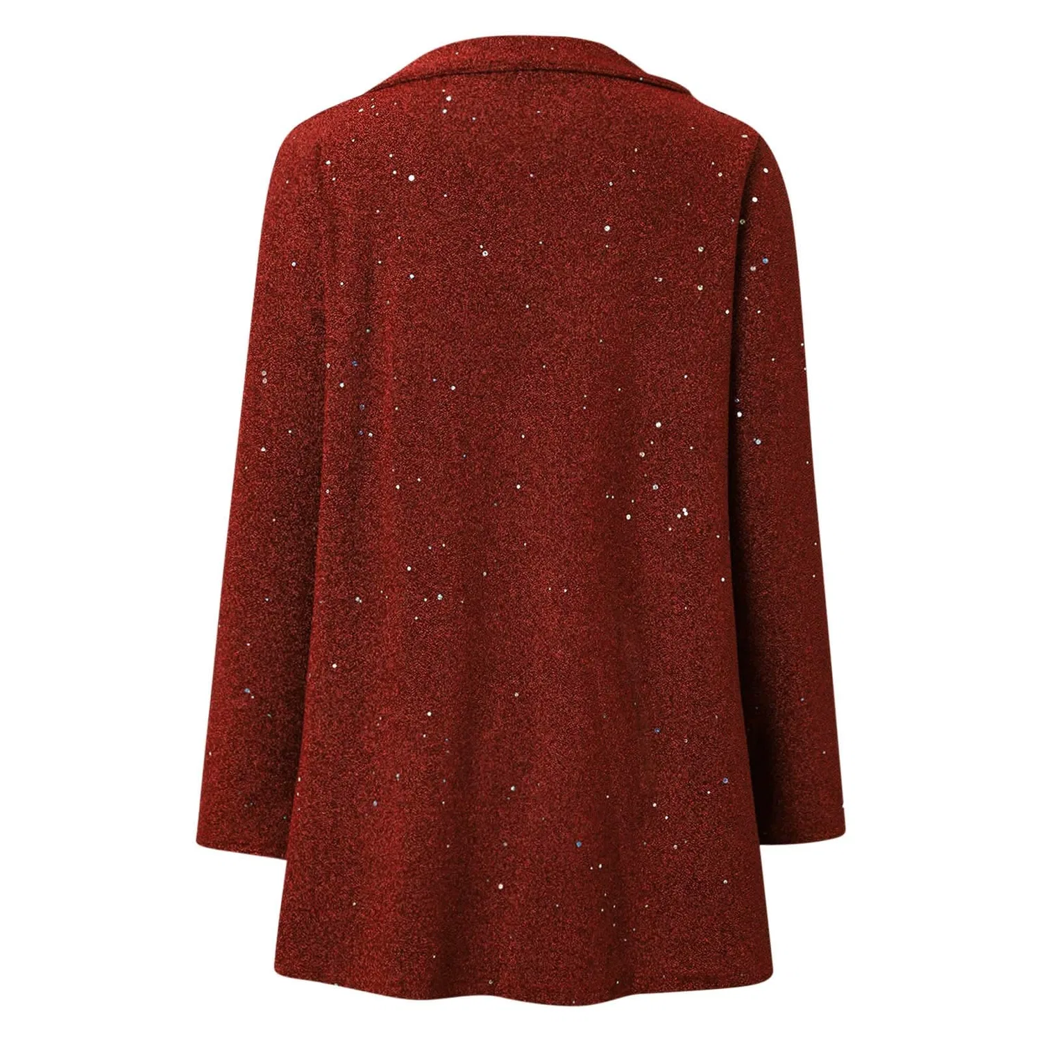 Женское пальто с пайетками Cappotto irregolare casuale di modo di colore solido di paillettes 2025, Rosso — фото 4