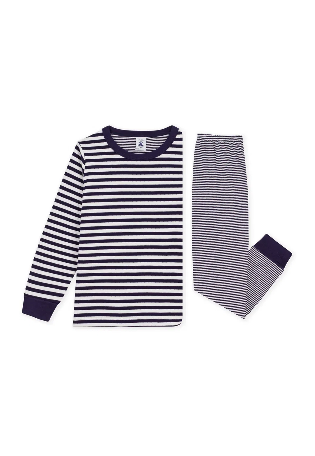 Детский пижамный комплект в полоску из трикотажа - пижамный комплект Petit Bateau, Soir Milk — фото 3