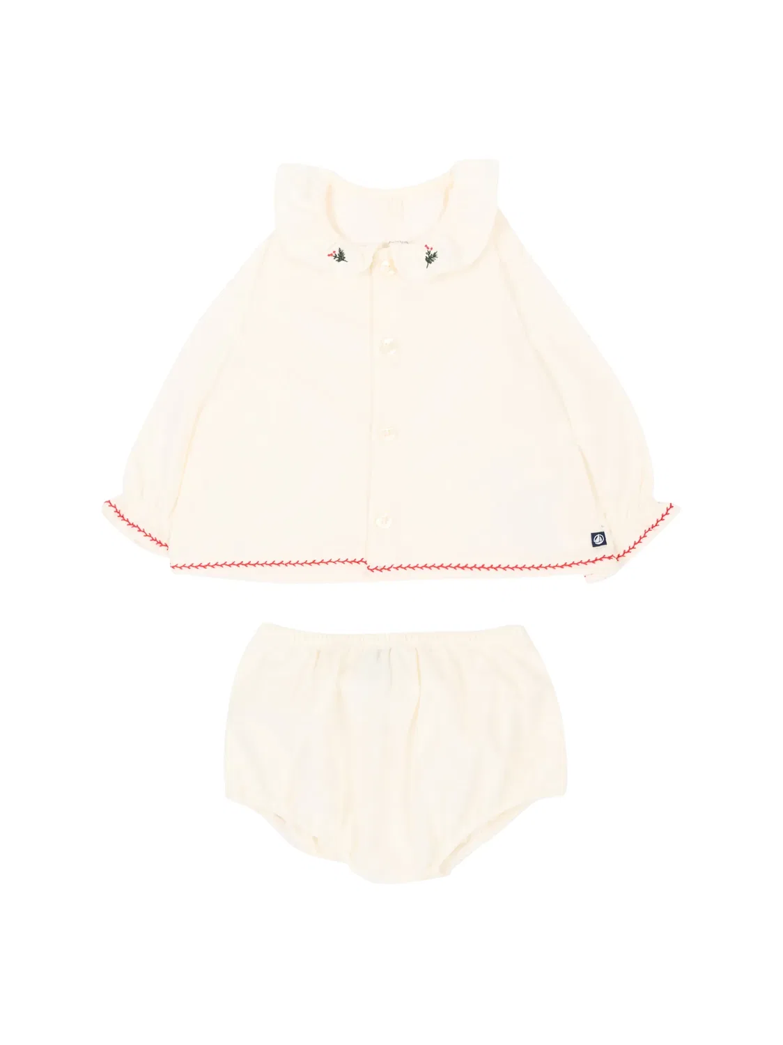 Комплект из рубашки и блумеров с вышивкой Petit Bateau, нейтральные цвета — фото 2
