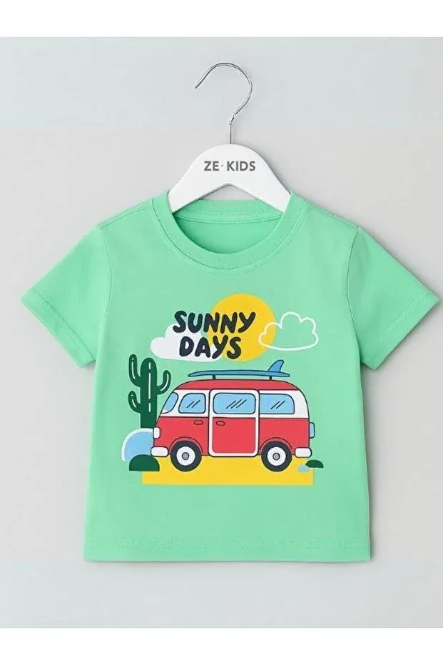 Детская футболка для мальчиков с принтом Sunny Days Zekids, Green — фото 3