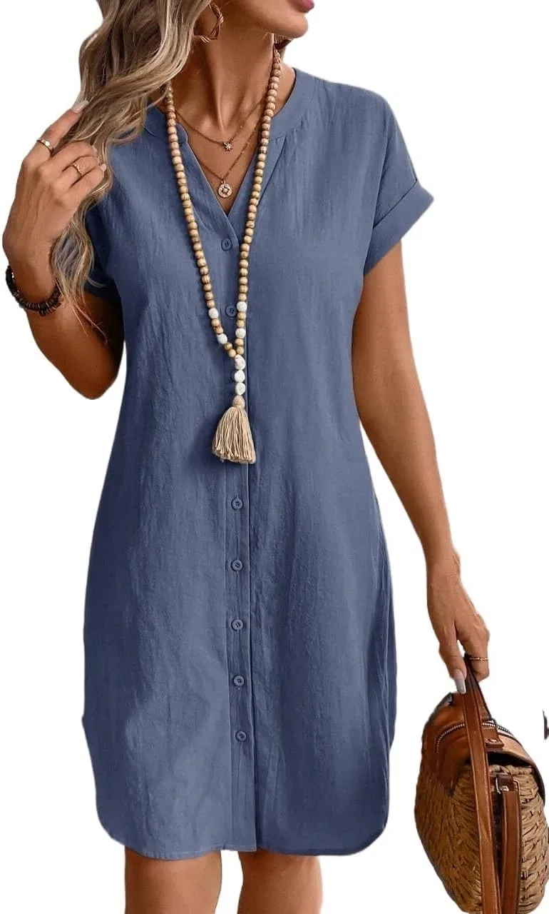 Женское повседневное платье-туника с цветовой блокировкой, Dusty Blue