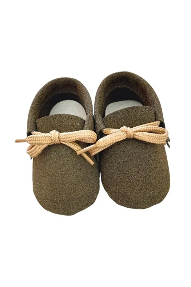 Детские пинетки из нубука на шнуровке Makosen Nubuck Khaki Dumledo, Khaki