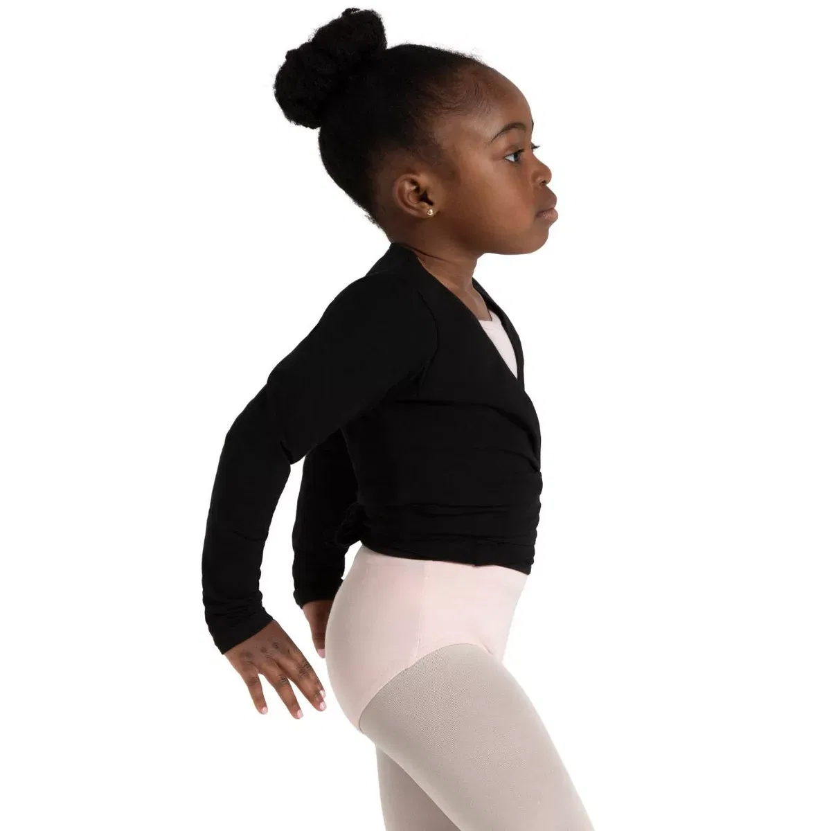 Детский топ для девочек с длинным рукавом Wrap Top Capezio, Black — фото 3