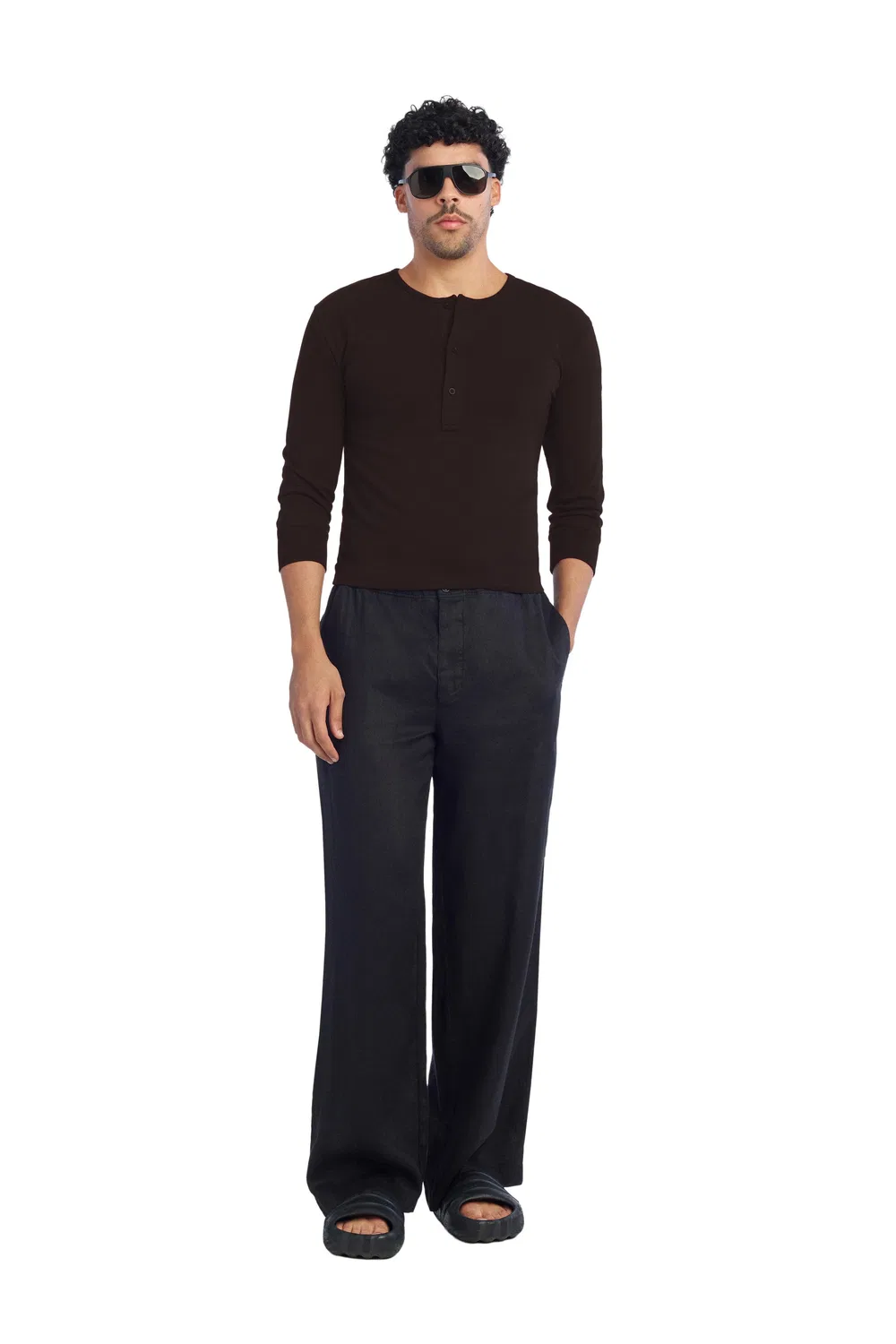 Укороченная футболка Henley ZARA, Brown