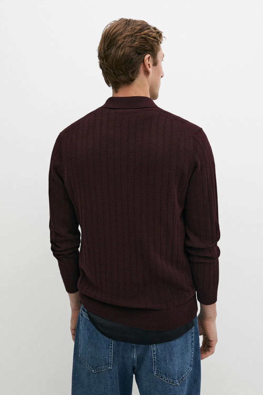 Поло-свитер Massimo Dutti 100% Cotton Knit, бордовый — фото 4