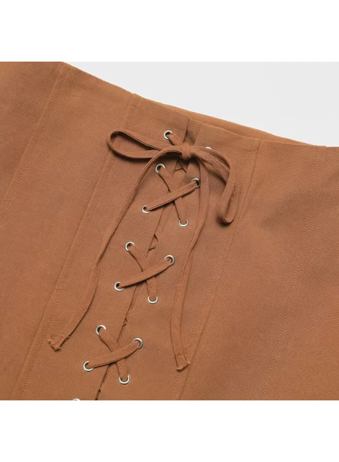 Юбка-трапеция мини с декоративным узлом Zara, коричневый — фото 4