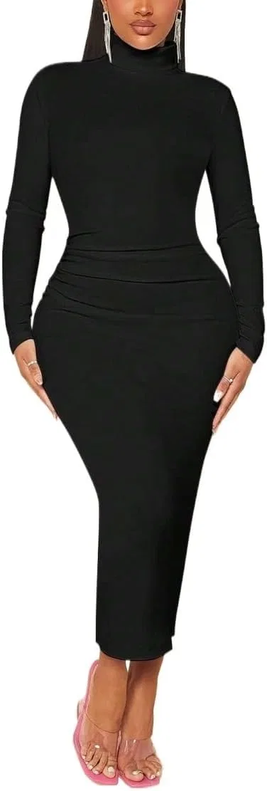 Женское облегающее платье с высоким воротником Bodycon, Black — фото 2