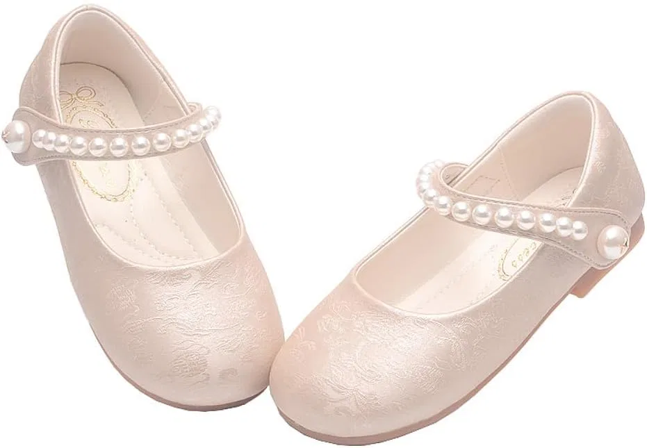 Детские балетки для девочек с жемчужным ремешком Mary Jane Flats GOJERP, Light Gold