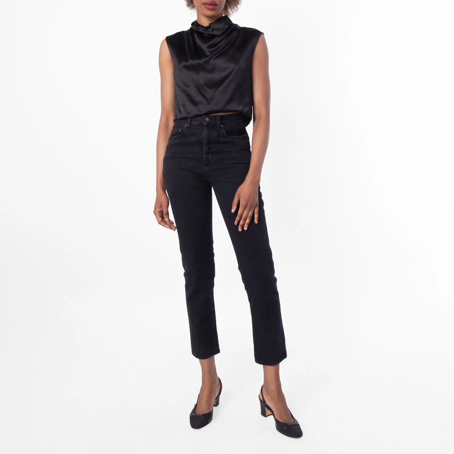 Джинсы Saint Laurent Slim-Fit Cotton Denim Jeans, Plain Carbon Black — фото 4