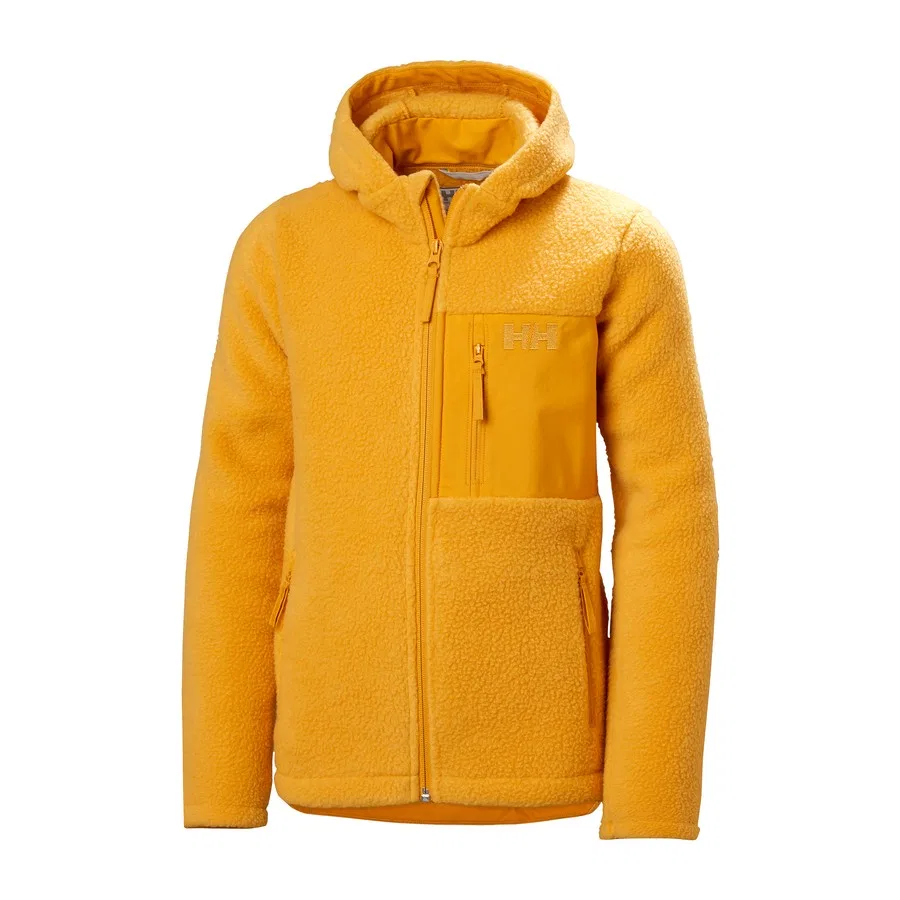 Детская куртка-флис с капюшоном, на молнии, модель Hh Jr Champ Pile Jacket, Helly Hansen, Горчичный