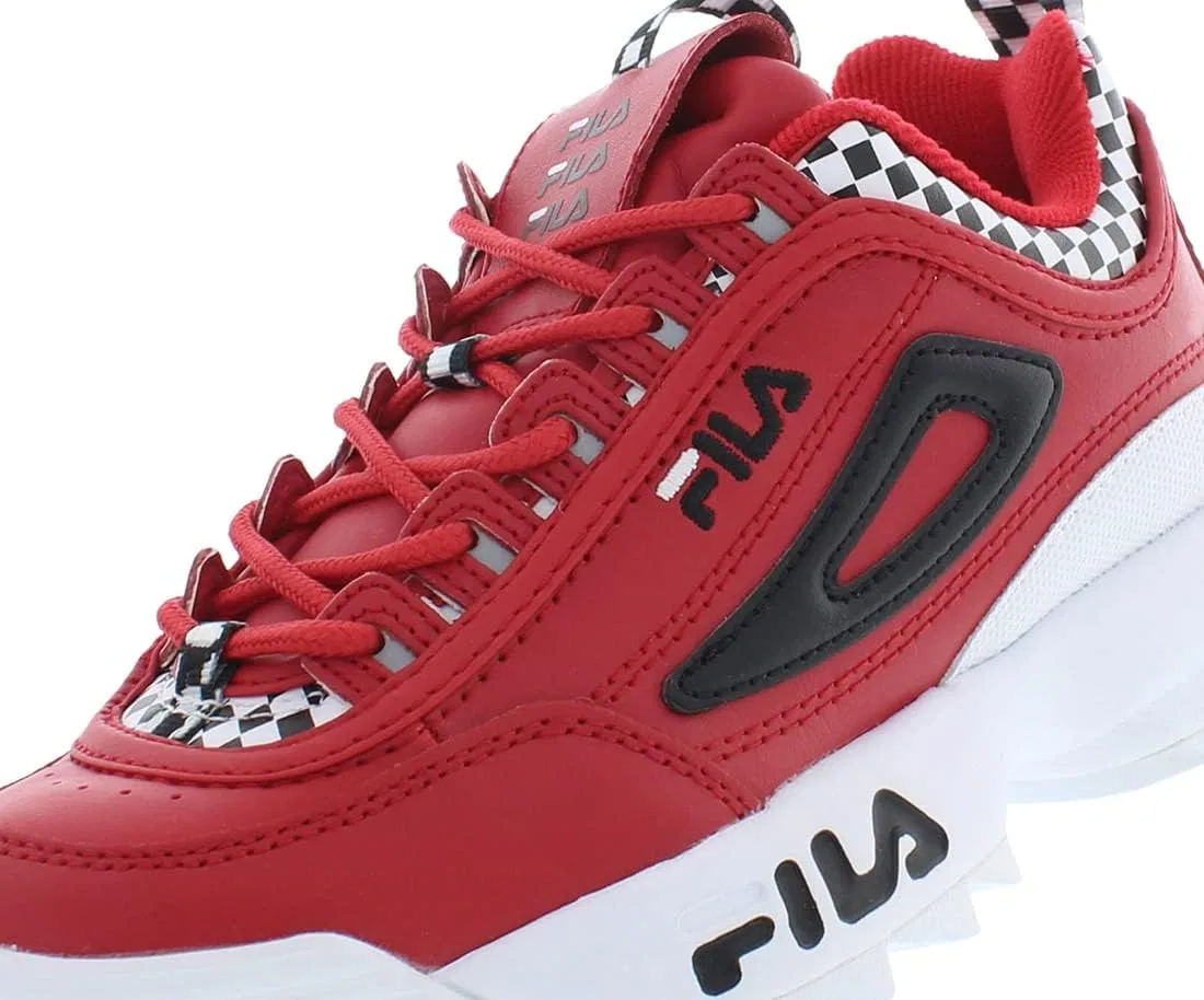 Детские кроссовки для мальчиков с принтом Disruptor II Premium RT Checker Fila, Red/Black — фото 2