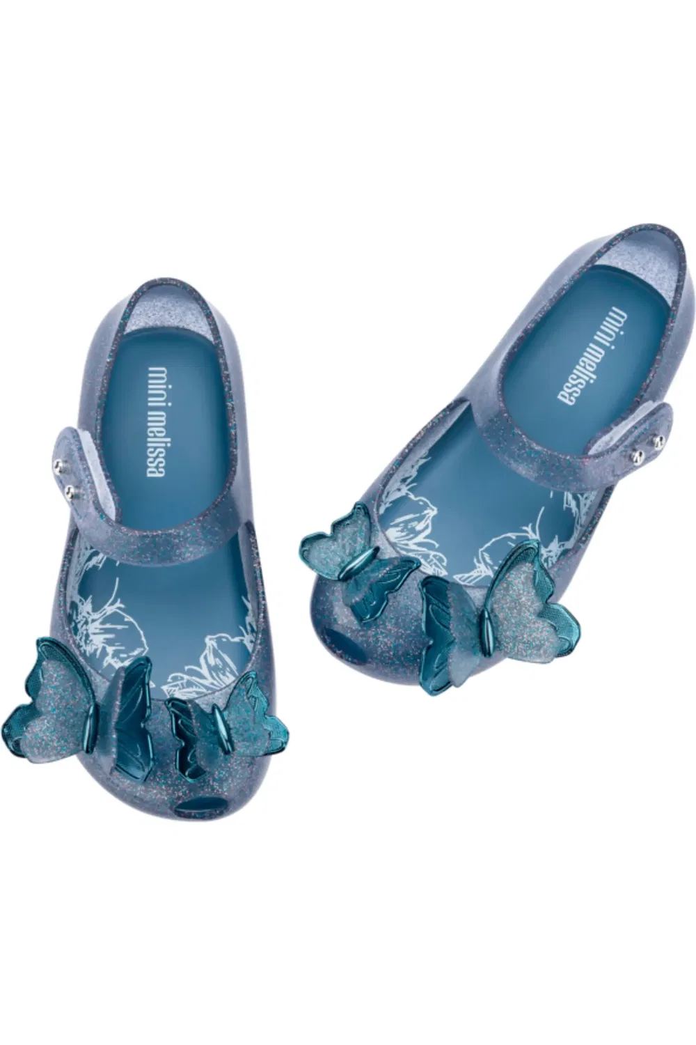 Туфли детские балетки с бабочками Butterfly Mini Melissa, Glitter Blue — фото 3