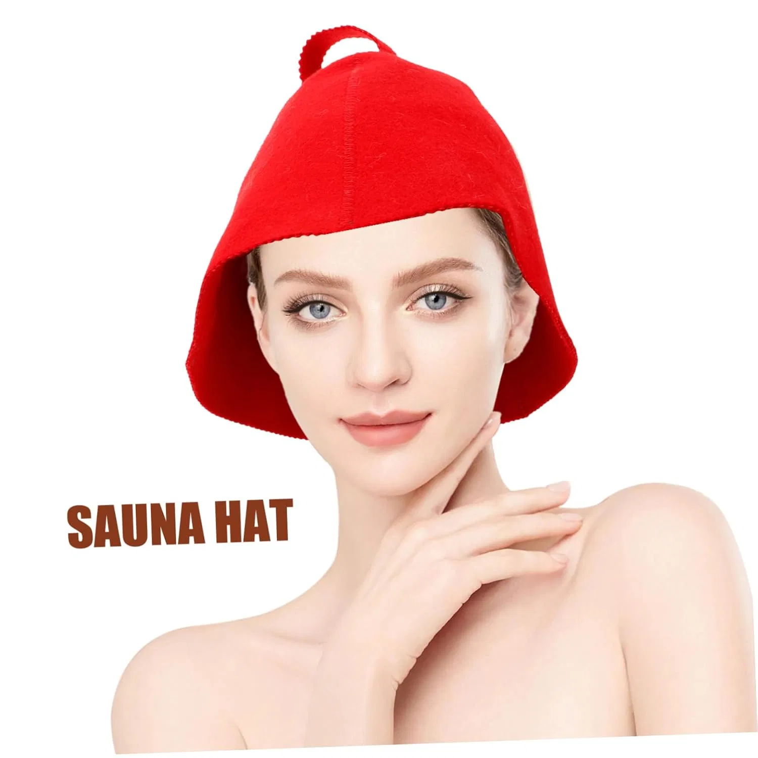 Набор шапочек для сауны из войлока FRCOLOR, 3 шт, 30x25x25 см, Red — фото 3