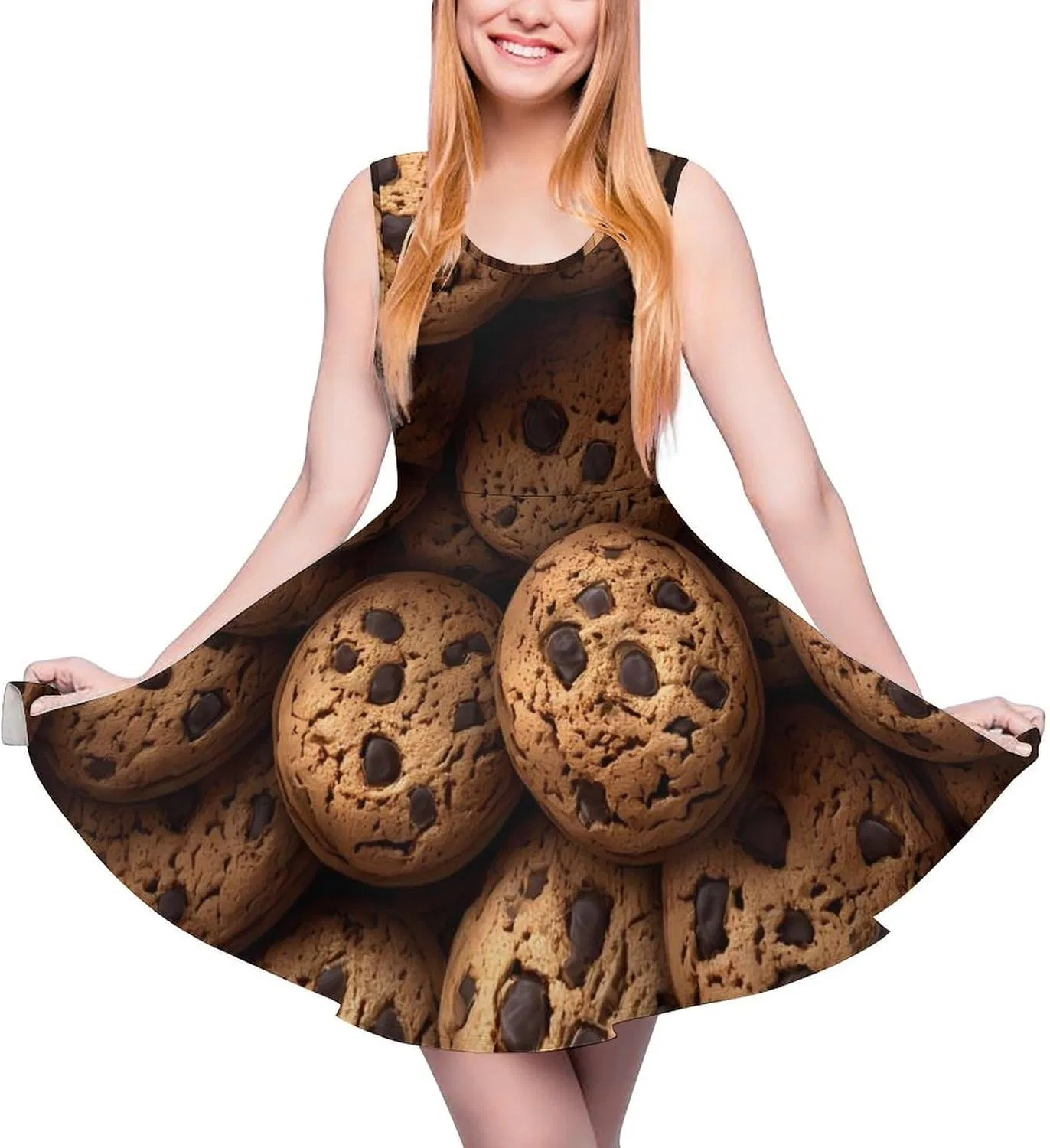 Женское летнее платье без рукавов с рюшами, Chocolate-Chips-Cookies