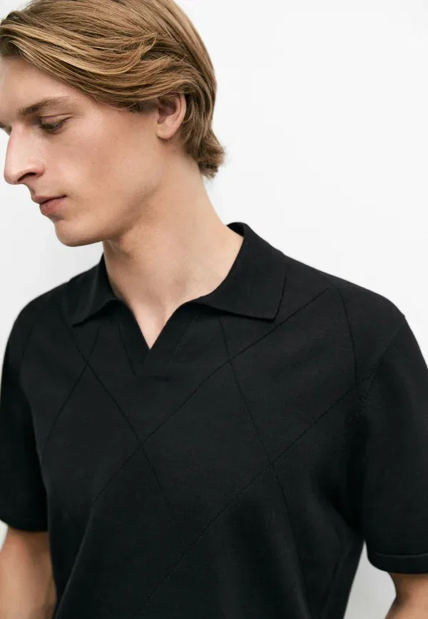 Футболка с V-образным вырезом Polo shirt Massimo Dutti, Mottled Dark Blue, темно-синий — фото 4