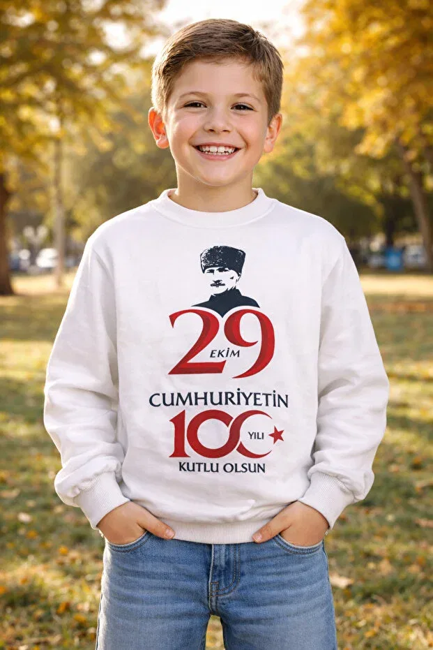 Детские свитшот для девочек с принтом Ataturk Visual 29 October 100th Year Pistyle, White — фото 2