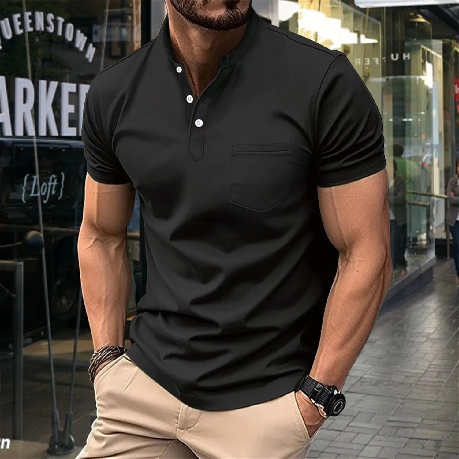 Мужское поло с коротким рукавом, слим-фит, для спорта и гольфа, Black — фото 2