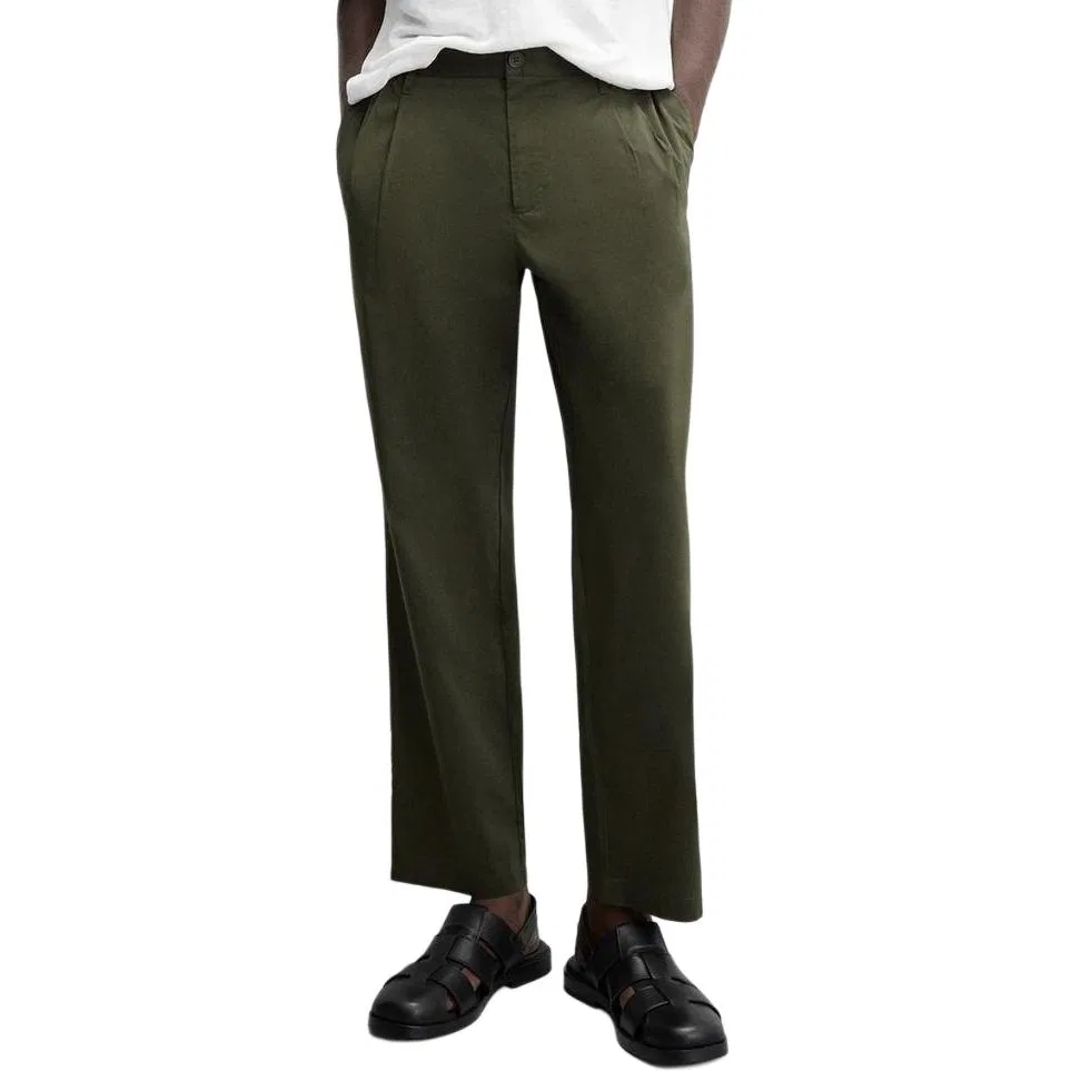 Мужские брюки повседневные прямого кроя Green ZARA, Зеленый — фото 4
