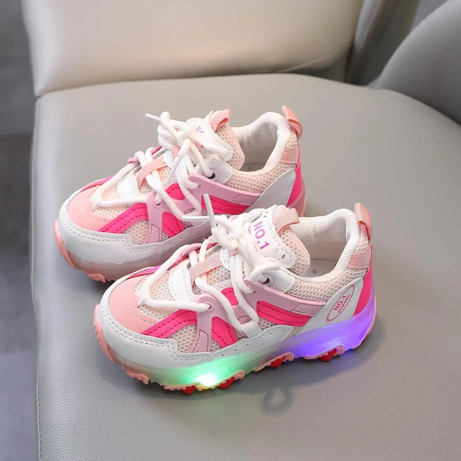 Детские кроссовки для мальчиков и девочек со светодиодной подсветкой, Pink — фото 2