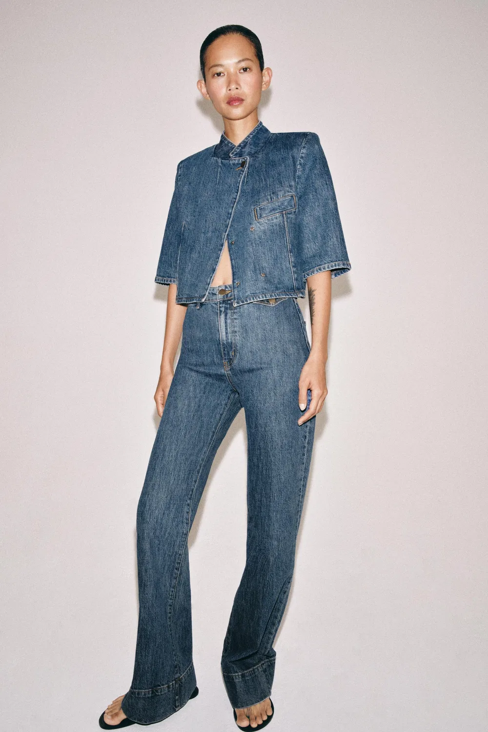 Укороченный джинсовый пиджак из коллекции ZW ZARA, Blue — фото 4