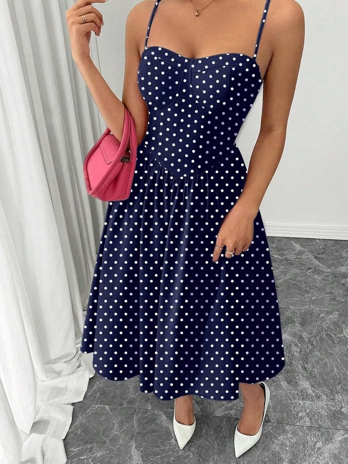 Женское элегантное платье миди с открытой спиной, Navy Blue — фото 4