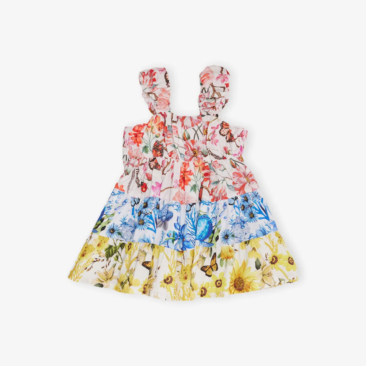 Платье Lapin house x mary katrantzou из эластичного хлопка с ботаническим принтом и оборками на бретелях, мультиколор