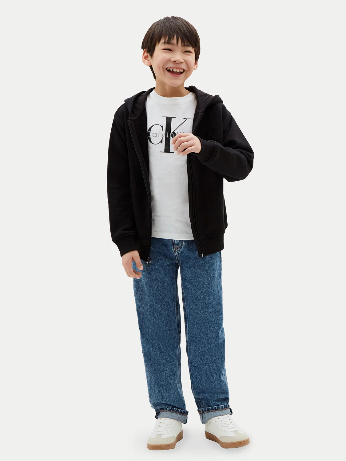 Толстовка стандартного кроя для мальчика Monogram Flock Zipthru Calvin Klein, черный — фото 2