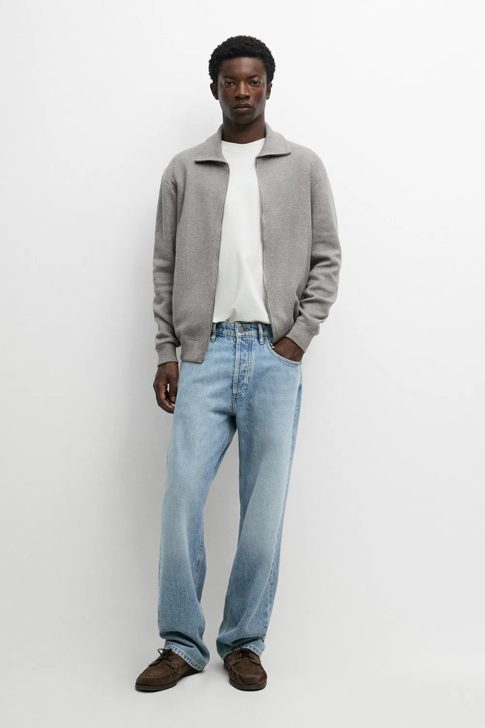 Кардиган Massimo Dutti 100% Cotton Zip-Up Knit, серый — фото 3