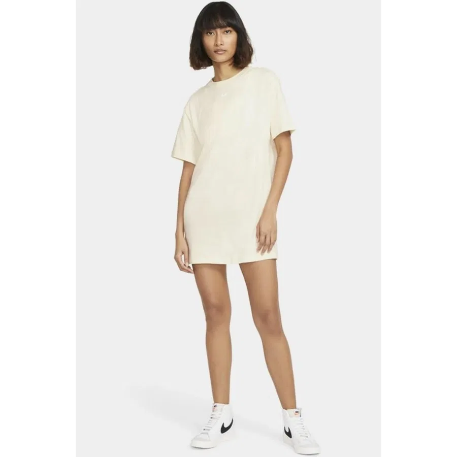Платье-футболка с длинным рукавом с принтом Sportswear Organic Cotton Short Sleeve Dress Nike, Кремовый — фото 3