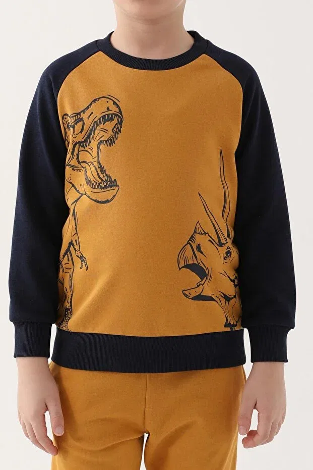 Детский спортивный костюм для мальчиков с принтом RolyPoly Dinosaur Printed O Neck Tracksuit Roly Poly, Hardal — фото 4